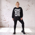 Statementshirt aus French Terry mit Chaos Club Print kastig und vorne kürzer geschnitten