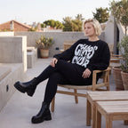 Statementshirt aus French Terry mit Chaos Club Print kastig und vorne kürzer geschnitten