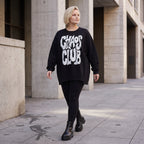 Statementshirt aus French Terry mit Chaos Club Print kastig und vorne kürzer geschnitten