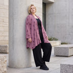 Weinroter Cardigan in A-Linie mit U-Ausschnitt Sternenmotiv im Destroyedlook Taschen