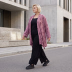 Weinroter Cardigan in A-Linie mit U-Ausschnitt Sternenmotiv im Destroyedlook Taschen