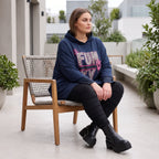 Dunkelblaues Kapuzensweatshirt mit Leoprint aus French Terry mit gerader Silhouette