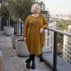 French Terry Kleid in OldCamel mit Elasthan in Ballonform locker weich Made in Italy