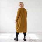 French Terry Kleid in OldCamel mit Elasthan in Ballonform locker weich Made in Italy