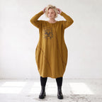 French Terry Kleid in OldCamel mit Elasthan in Ballonform locker weich Made in Italy
