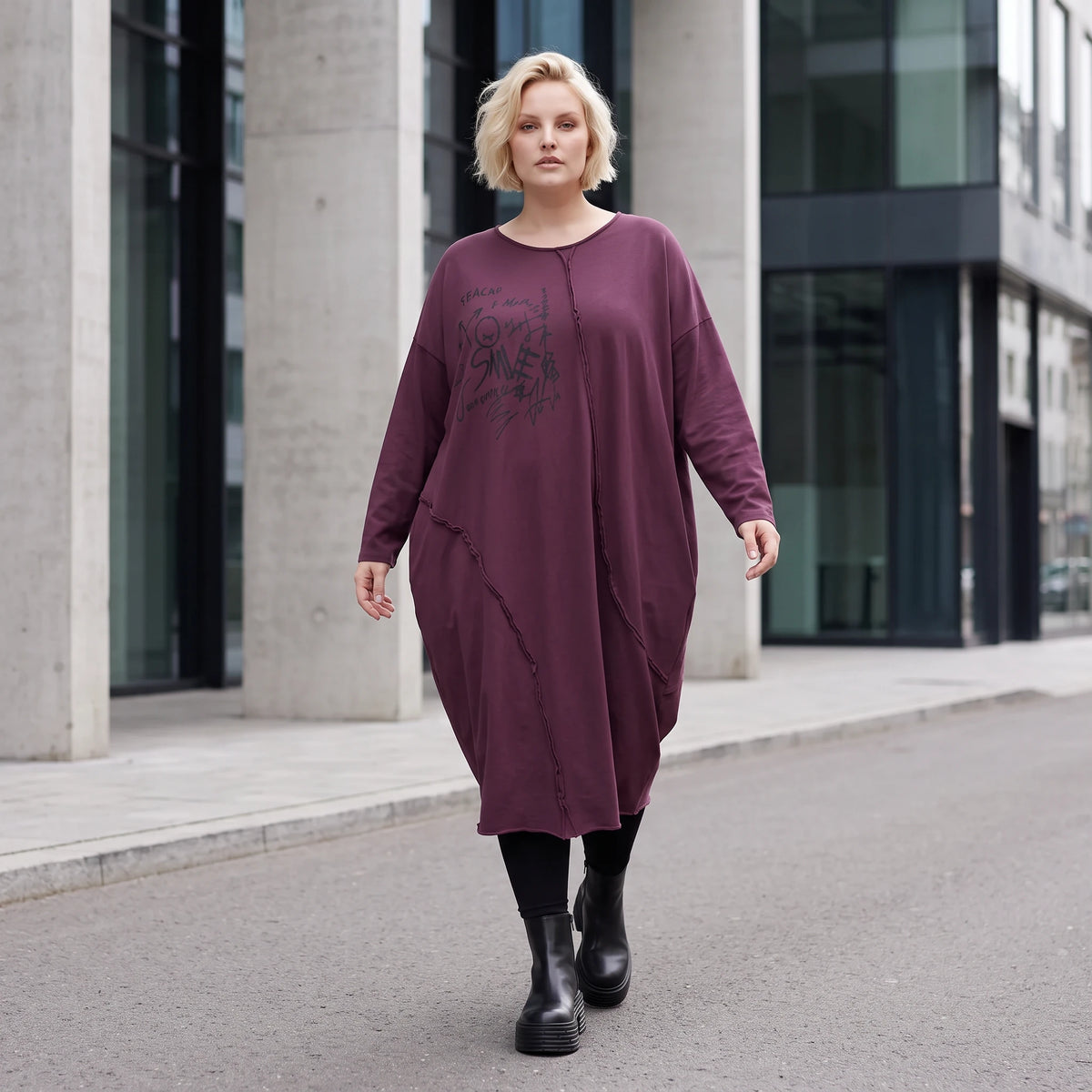Altlila French Terry Kleid in Ballonform aus Baumwolle mit Elasthan weich Made in Italy