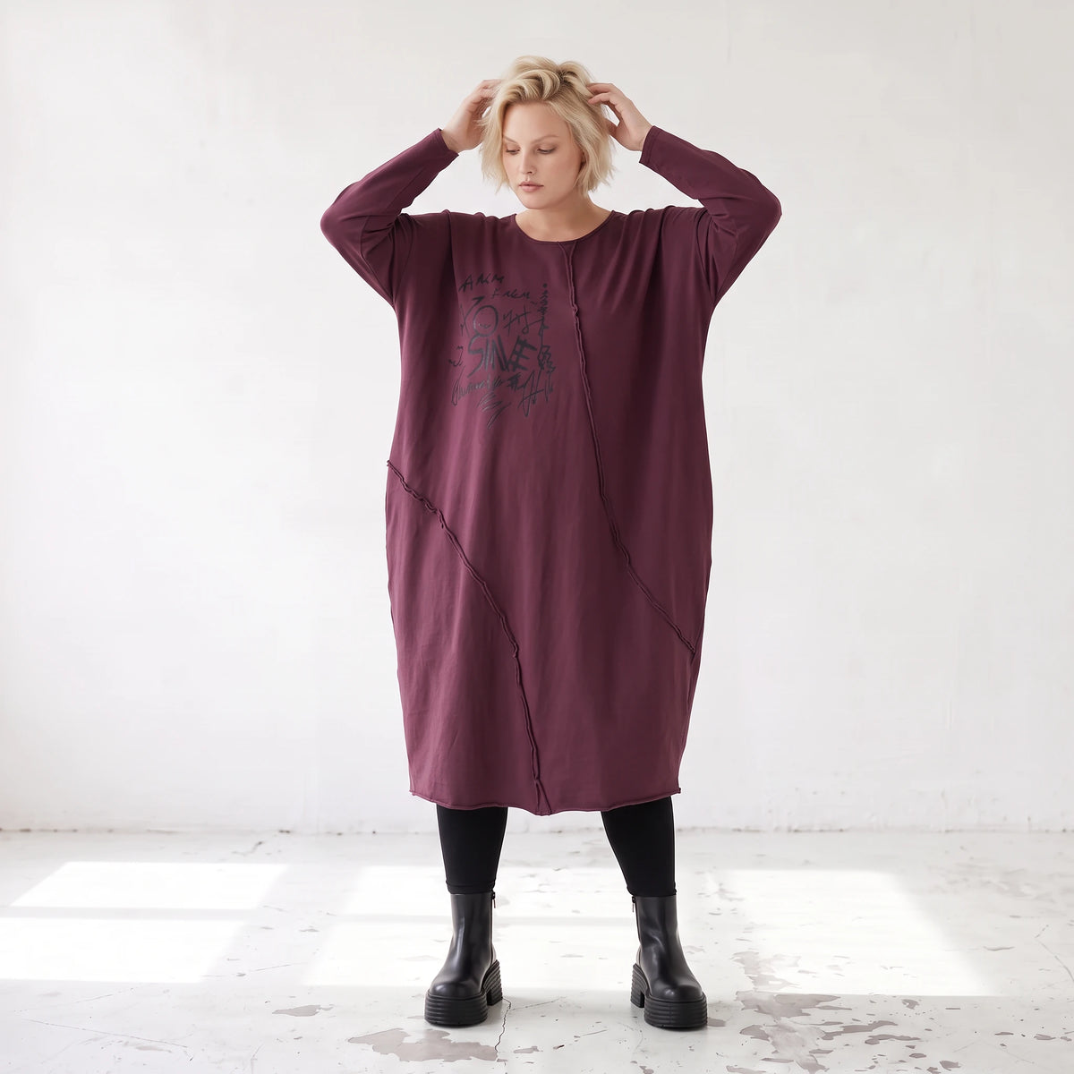 Altlila French Terry Kleid in Ballonform aus Baumwolle mit Elasthan weich Made in Italy
