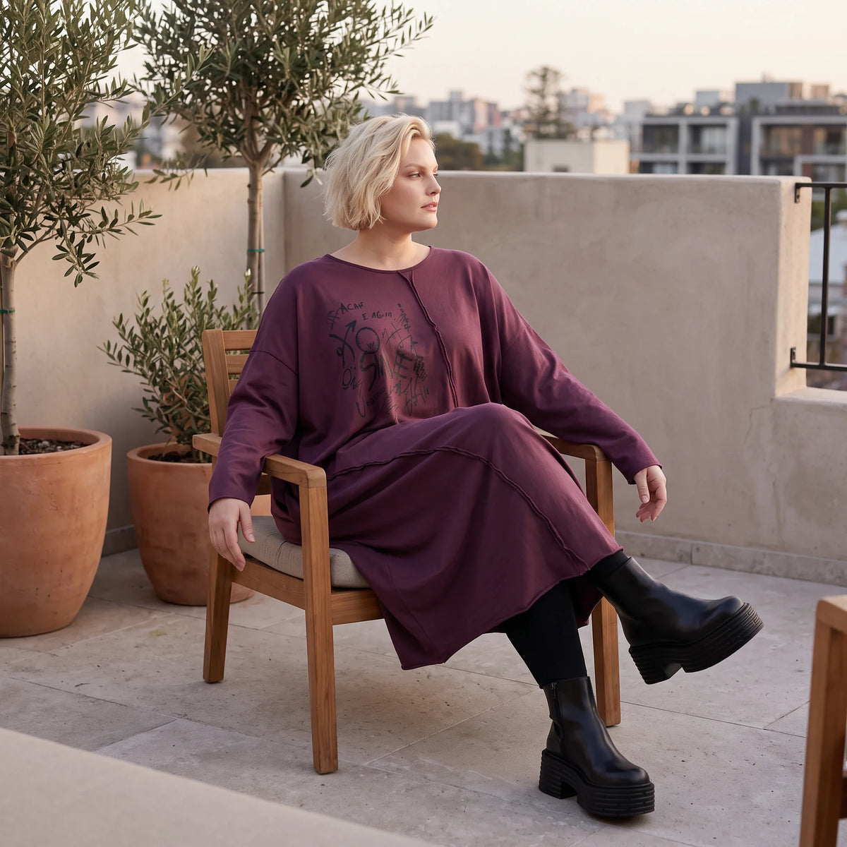 Altlila French Terry Kleid in Ballonform aus Baumwolle mit Elasthan weich Made in Italy