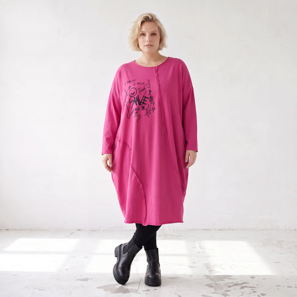 Altrosa Ballonkleid aus weichem French Terry mit Stretch und Faltennaht in Ballonform