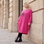 Altrosa Ballonkleid aus weichem French Terry mit Stretch und Faltennaht in Ballonform