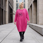 Altrosa Ballonkleid aus weichem French Terry mit Stretch und Faltennaht in Ballonform