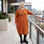 Rostbraunes Ballonkleid aus French Terry mit Stretch und Faltennaht in lässiger Form