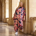 Satinbluse mit floralem Rose/Blau/Pink Print Hemdkragen Knopfleiste in gerundeter Form