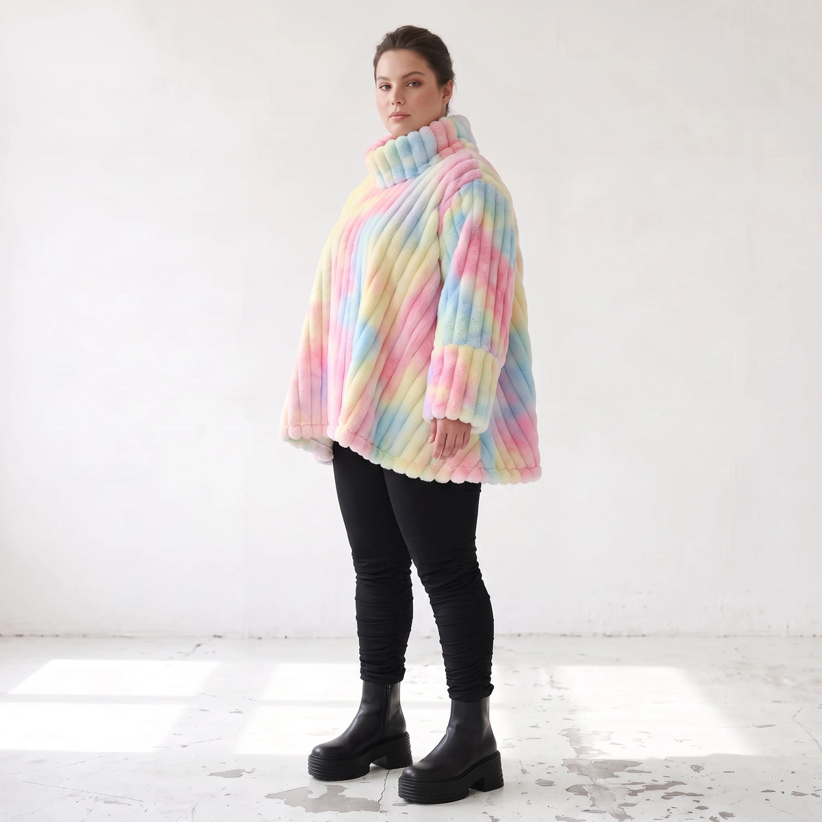 Plüschshirt in A-Linie mit Rollkragen und Langarm weich warm und kuschelig für Winter