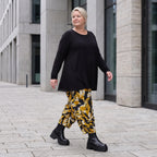Ballonhose aus dehnbarem Romanit Jersey in Schwarz/Gelb mit weitem Hosenbein lässig