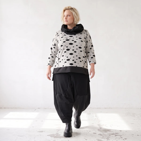 Grau/Schwarzes Feinstrickshirt mit Rollkragen mit geradem Schnitt aus Stretchqualität