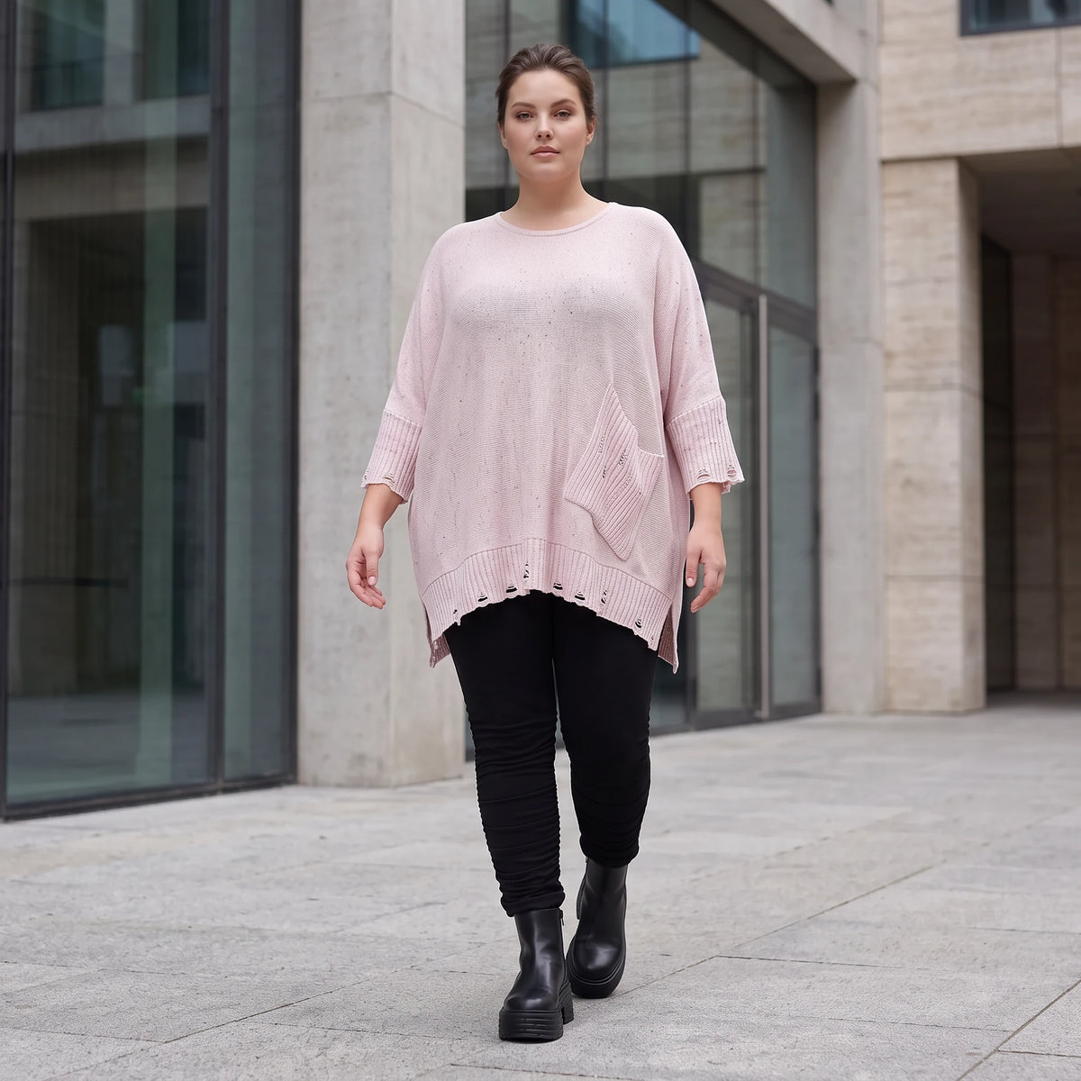 Altrosa Strickshirt aus Baumwolle in A-Linie mit Destroyedoptik weich für Winterlooks
