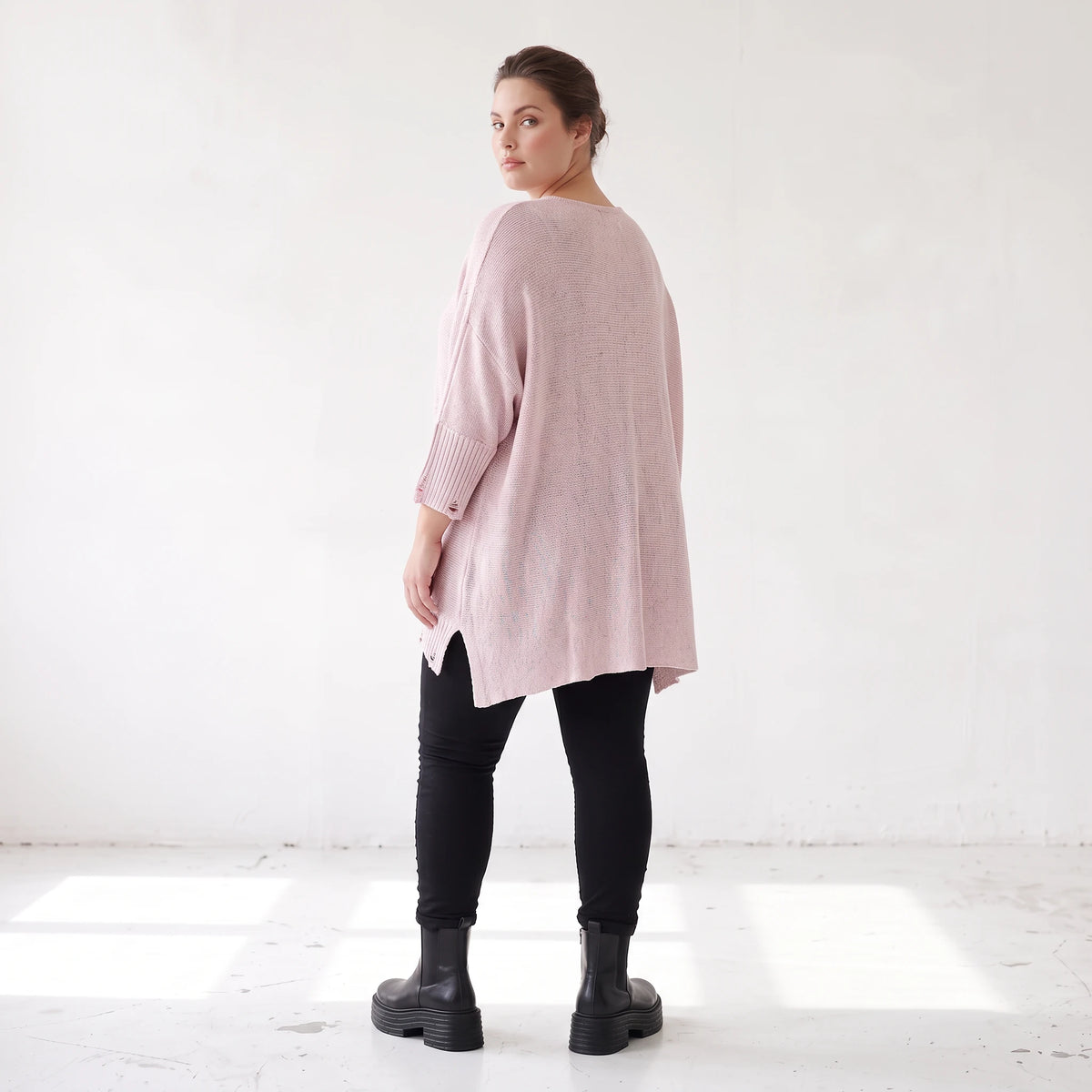 Altrosa Strickshirt aus Baumwolle in A-Linie mit Destroyedoptik weich für Winterlooks