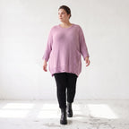 Flieder Strickshirt in A-Linie mit Destroyed-Optik kuschelig weich winterwarmes Basic