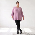Flieder Strickshirt in A-Linie mit Destroyed-Optik kuschelig weich winterwarmes Basic