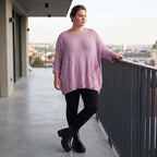 Flieder Strickshirt in A-Linie mit Destroyed-Optik kuschelig weich winterwarmes Basic