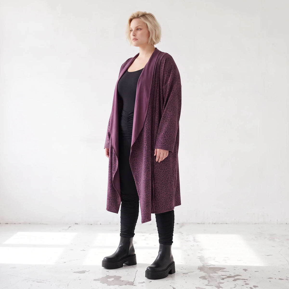 French Terry Cardigan mit Stehkragen in gerader Passform aus Baumwolle Elasthan