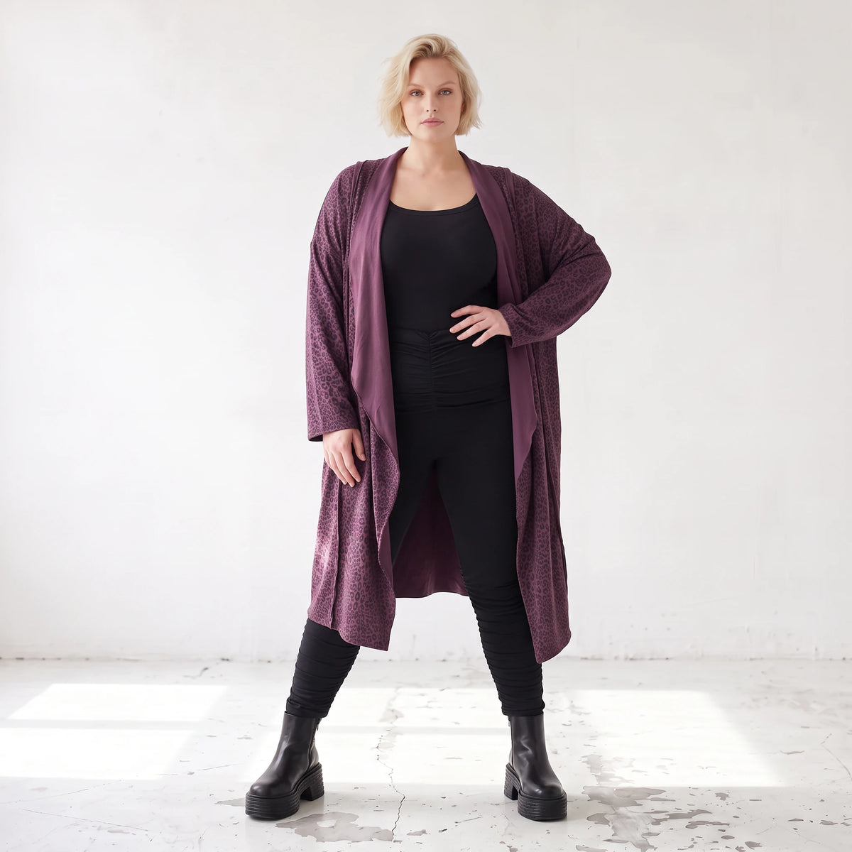 French Terry Cardigan mit Stehkragen in gerader Passform aus Baumwolle Elasthan