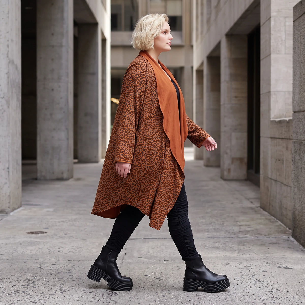 Cardigan in Rost aus French Terry mit Stehkragen geradem Schnitt und Seitentaschen vorne