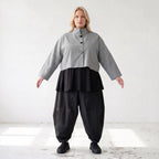 Kastige Bengalinejacke in Schwarz/Weiß mit Stehkragen und Stretch im Colorblock Look
