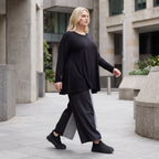 Palazzohose in Schwarz/Weiß aus weicher Bengaline mit Stretch und elastischem Komfortbund