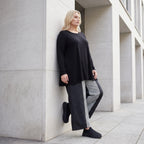 Palazzohose in Schwarz/Weiß aus weicher Bengaline mit Stretch und elastischem Komfortbund