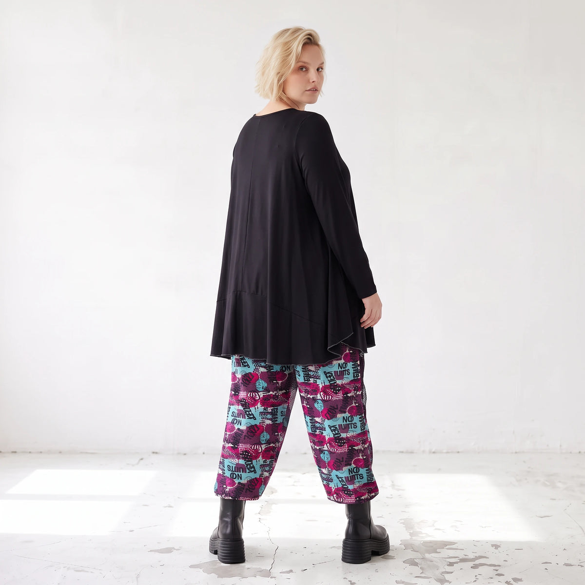 Haremshose aus Jersey mit Netzstoff und Fransen bequemem Dehnbund im trendigen Look