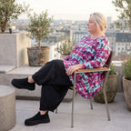 Jerseyshirt in Lila/Multi mit Rundhalsausschnitt A-Linie und 7/8-Arm in Stretchqualität