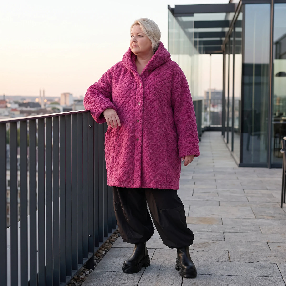 Teddy Winterjacke in Ballonform mit Kapuze und tiefen Taschen kuschelig warm locker weit
