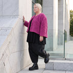 Kuschelige warme Fuchsia Teddyjacke in gerundeter Schnittform für stylische Winterlooks