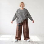 Marlenehose aus weichem Fleece mit Bindegürtel und weitem fließendem Bein winterwarm