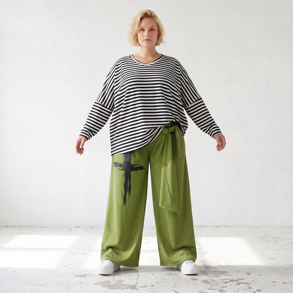 Warme Fleecemarlenehose mit Bindegürtel und Stretch in weiter Form für kalte Wintertage