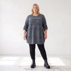 Kuschelig weiches Strickshirt in A-Linie mit Faltennahtmuster und Elasthan winterwarm