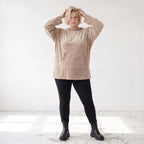 Beiger Ribb Hoodie mit Kapuze geradem Schnitt und Elasthan weiches Basic für den Alltag