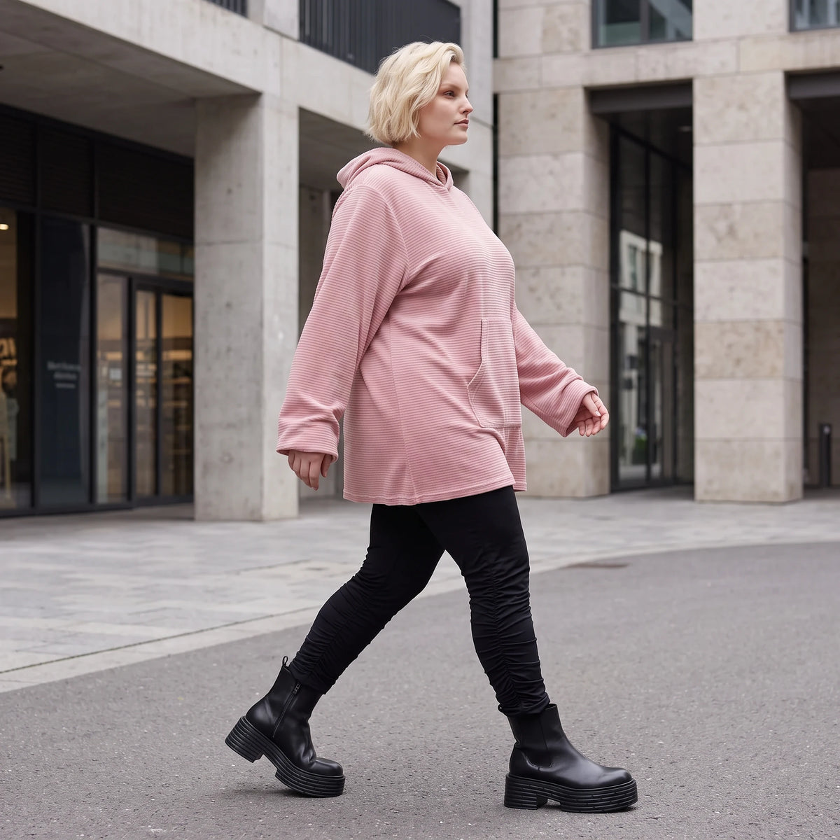 Rosa Ripp Hoodie mit Kapuze Kängurutasche und Stretch mit gerader bequemer Passform