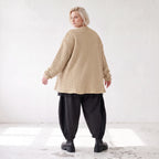 Beige Strickjacke Glockenform mit Reißverschluss Taschen Stretch und Rundhalsausschnitt