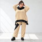 Jerseyhose mit geradem Bein und Dehnbund mit Taftdetails und dekorativer Overlocknaht