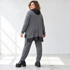Graue Karottenleggings aus Jersey mit Stretch und Elastikbund weich und bequem warm