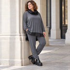 Graue Karottenleggings aus Jersey mit Stretch und Elastikbund weich und bequem warm
