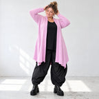 Offener Baumwollstrickcardigan in A-Linie weich warm mit Glockenform ohne Verschluss
