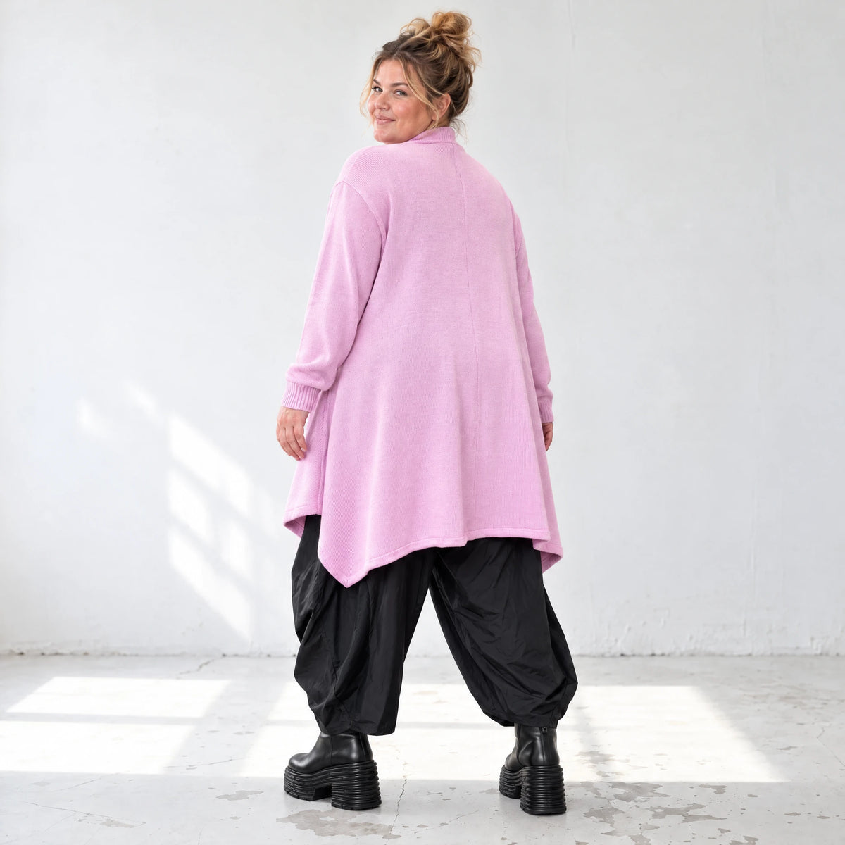 Offener Baumwollstrickcardigan in A-Linie weich warm mit Glockenform ohne Verschluss