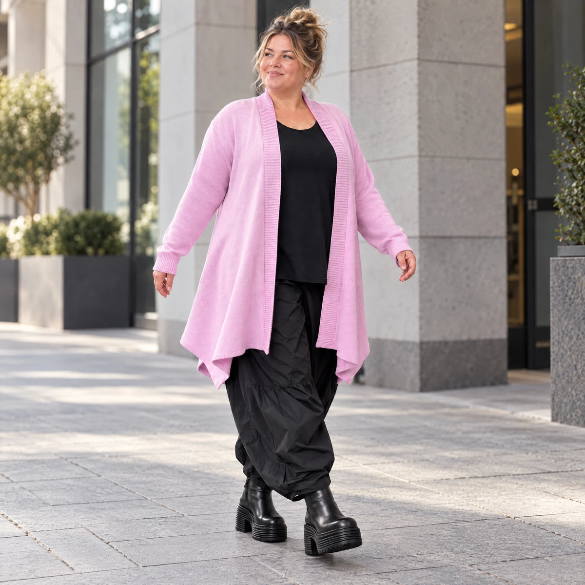 Offener Baumwollstrickcardigan in A-Linie weich warm mit Glockenform ohne Verschluss