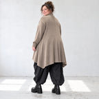 Taupe Strickcardigan in Glockenform mit Stehkragen Seitentaschen Baumwollstretch