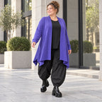 Cardigan aus Baumwolle in Violett mit Stehkragen A-Linie weich verschlusslos warm
