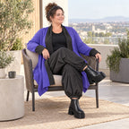 Cardigan in Violett aus Baumwollstrick mit Stehkragen in A-Linie weich und wärmend